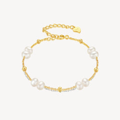 Little Golden Bean Watches & Pearl Bracelet & Mother-of-Pearl Necklace Gift Set - FIYTA