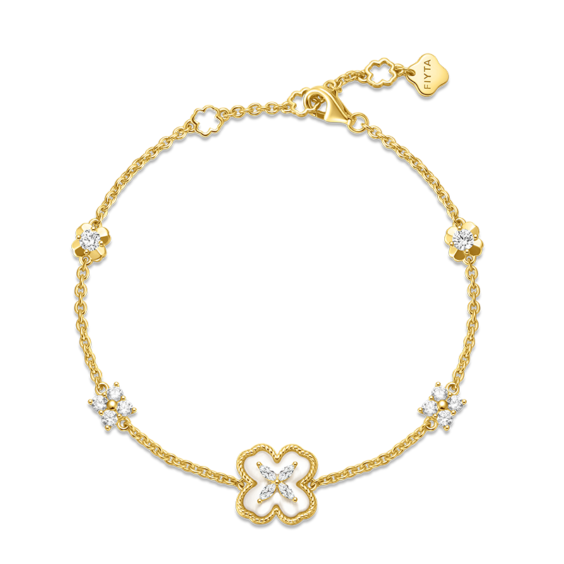 FIYTA Little Luck Four-Leaf Clover Bracelet AB0013.GSDM front view (Gold & Silver)