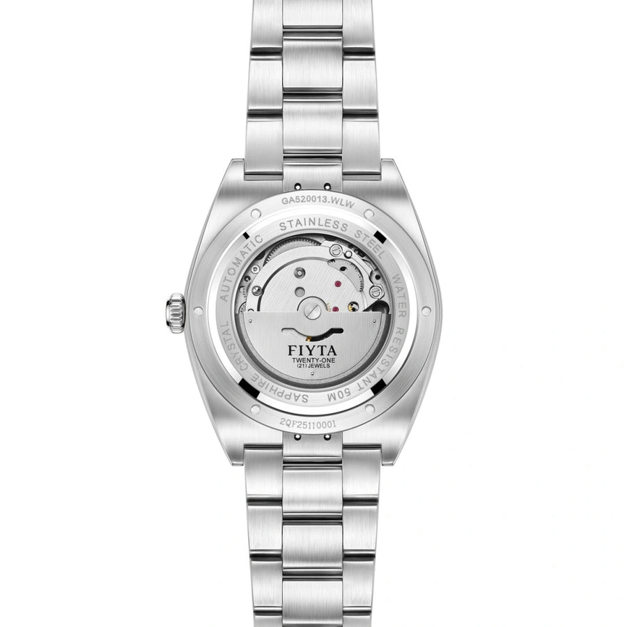 FIYTA Ginkgo Relief Men's Automatic Watch GA520013.WLW detail image (Aqua Blue Dial / Silver Strap)