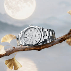 FIYTA Ginkgo Relief Men's Automatic Watch GA520013.WWW detail image (Silver Dial / Silver Strap)