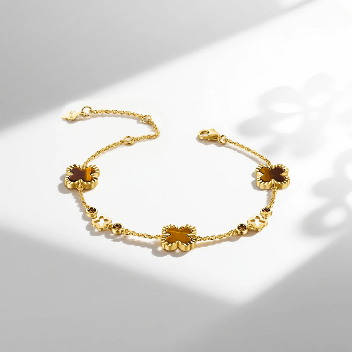 Gold Watch for Women & Tiger’s Eye Clover Bracelet Gift Set - FIYTA