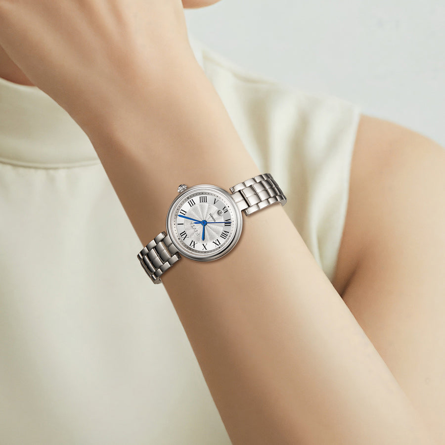 FIYTA Little Bliss Women's Quartz Watch DL865037.WWW detail image (Silver Dial / Silver Strap)