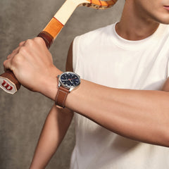 FIYTA Urban Modern Men's Quartz Watch DG800030.WLK detail image (Navy Blue Dial / Brown Strap)