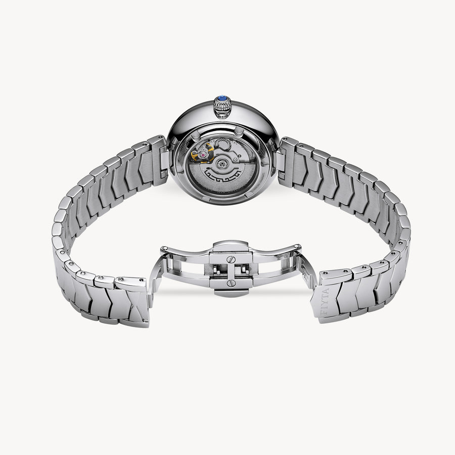 FIYTA V-Neck Women's Automatic Watch LA869011.WLWH detail image (Navy Blue Dial / Silver Strap)