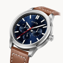 FIYTA Urban Modern Men's Quartz Watch DG800030.WLK detail image (Navy Blue Dial / Brown Strap)