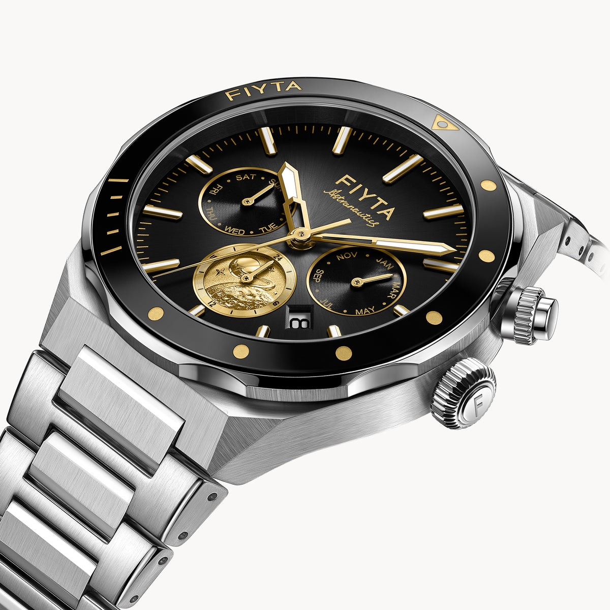 Aeronuatics Collection "Moon" 18K Gold Men's Mechanical Automatic Watch - FIYTA