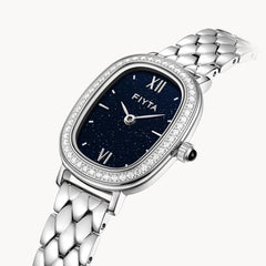 FIYTA Cocoa Zircon-Set Women's Quartz Watch L865018.WLWD detail photo (Navy Blue Dial / Silver Strap)