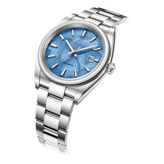 FIYTA Ginkgo Relief Men's Automatic Watch GA520013.WLW detail image (Aqua Blue Dial / Silver Strap)
