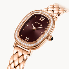 FIYTA Cocoa Zircon-Set Women's Quartz Watch L865018.PKPD detail photo (Brown Dial / Rose Gold Strap)