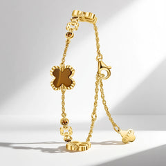 FIYTA Mini Cushion Tiger's Eye Watch & Jewelry Gift Set L865021.GKG-AB0003.GSDG detail image (Tiger's Eye Clover Bracelet)