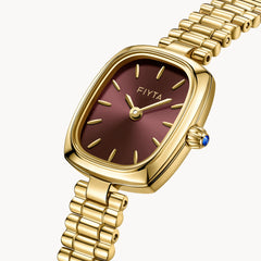 FIYTA Cushion Plus Women's Quartz Watch DL865030.GKG detail image (Brown Dial / Gold Strap)