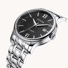 FIYTA Minimalist Automatic Men's Automatic Watch (No Returns Or Exchanges) DGA29005.WBW detail image (Black Dial / Silver Strap — Final Sale)