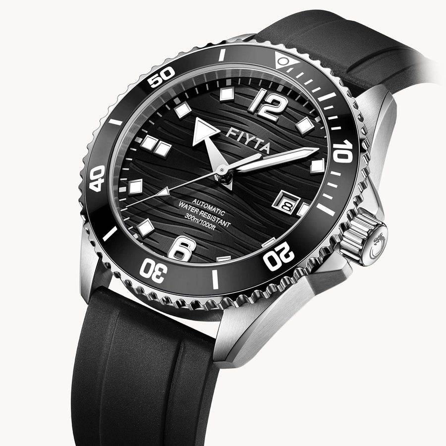FIYTA Diver Gen 3 Men's Automatic Watch DGA33002.WBB detail image (Black Dial / Black Strap)