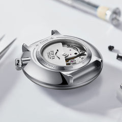 Interstellar Collection "Space Shuttle" Men's Mechanical Watch - FIYTA (Silver Dial / Black Strap)