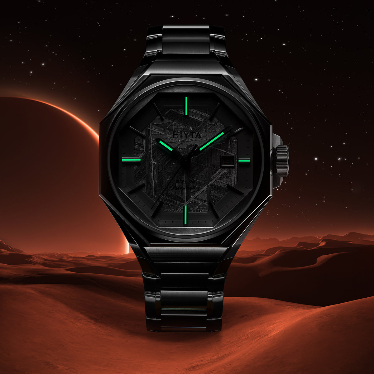 Aeronuatics Collection Men's Ultra-thin Mechanical Movement Watch with Meteorite Dial - FIYTA