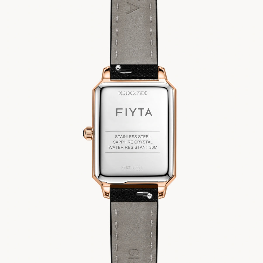 FIYTA Enchanting Square Women's Quartz Watch DL21006.PWBD detail image (White Dial / Black Strap)