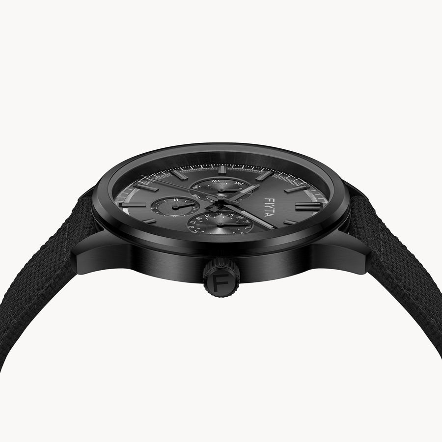 FIYTA Urban Modern Men's Quartz Watch DG800030.BBB detail image (Black Dial / Black Strap)