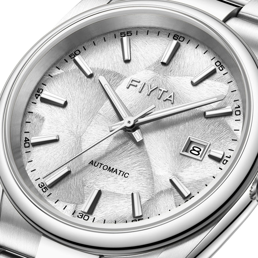 FIYTA Ginkgo Relief Men's Automatic Watch GA520013.WWW detail image (Silver Dial / Silver Strap)