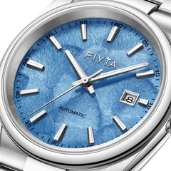 FIYTA Ginkgo Relief Men's Automatic Watch GA520013.WLW detail image (Aqua Blue Dial / Silver Strap)