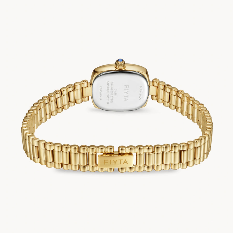 FIYTA Mini Cushion Women's Quartz Watch DL21012.GGG detail image (Gold Dial / Gold Strap)