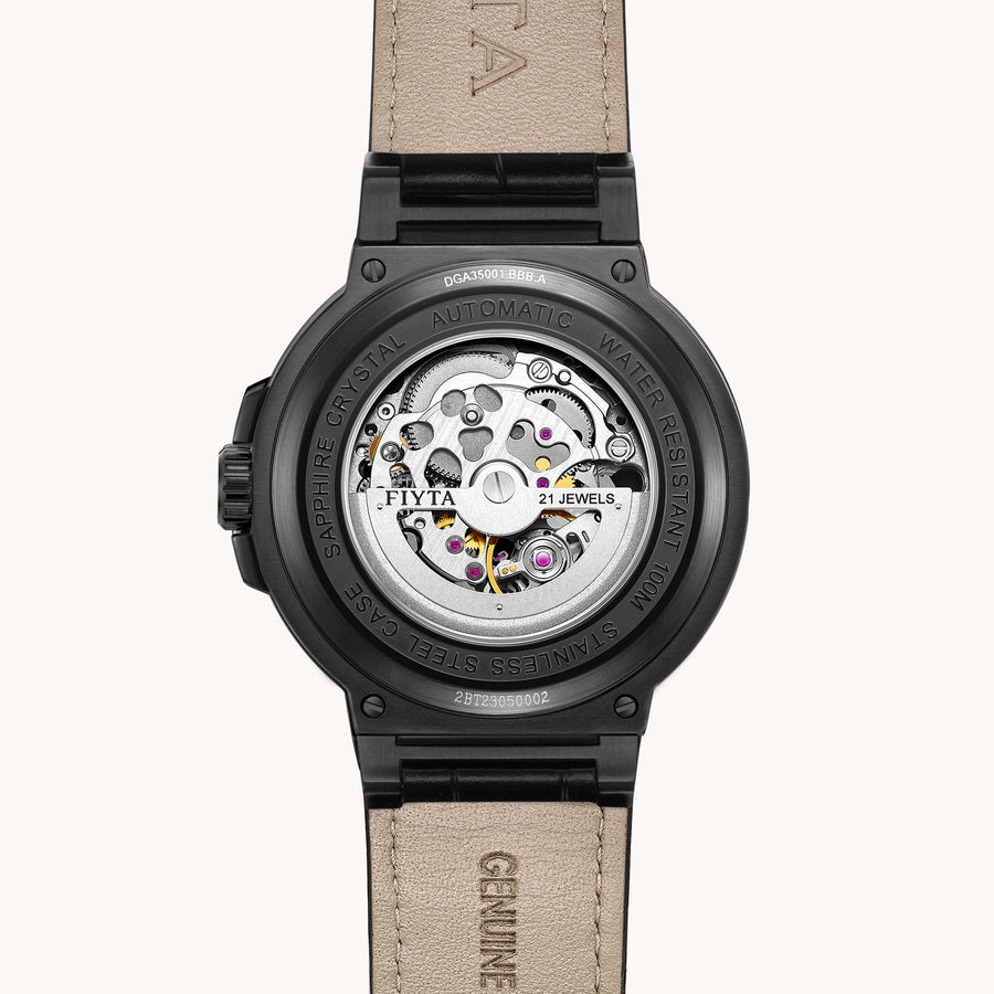 FIYTA Space Capsule Men's Automatic Watch 42 mm DGA35001.BBB.A detail image (Black Dial / Black Strap / Leather (DGA35001.BBB.A)) (DGA35001.BBB.A)