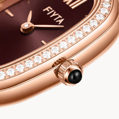 FIYTA Cocoa Zircon-Set Women's Quartz Watch L865018.PKPD detail photo (Brown Dial / Rose Gold Strap)