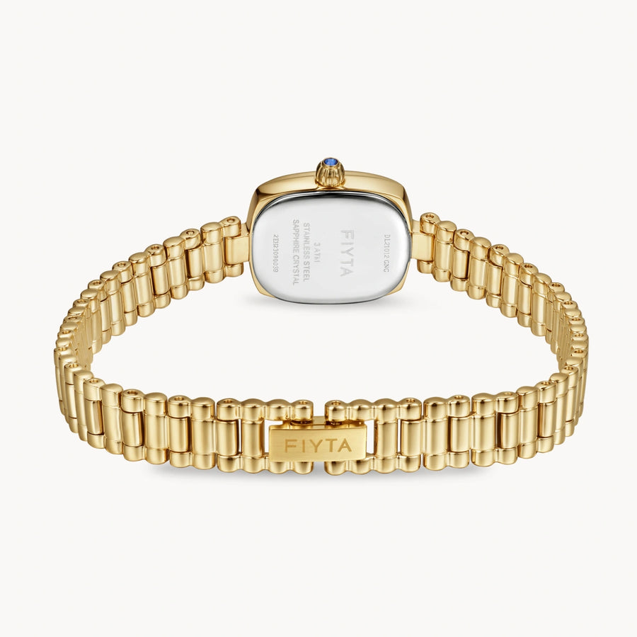 FIYTA Mini Cushion Women's Quartz Watch DL21012.GNG detail image (Mint Green Dial / Gold Strap)