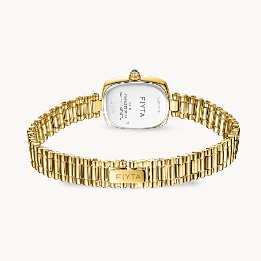 FIYTA Cushion Plus Women's Quartz Watch DL865030.GKG detail image (Brown Dial / Gold Strap)