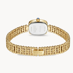 FIYTA Mini Cushion Women's Quartz Watch DL21011.GWG detail image (White Dial / Gold Strap)