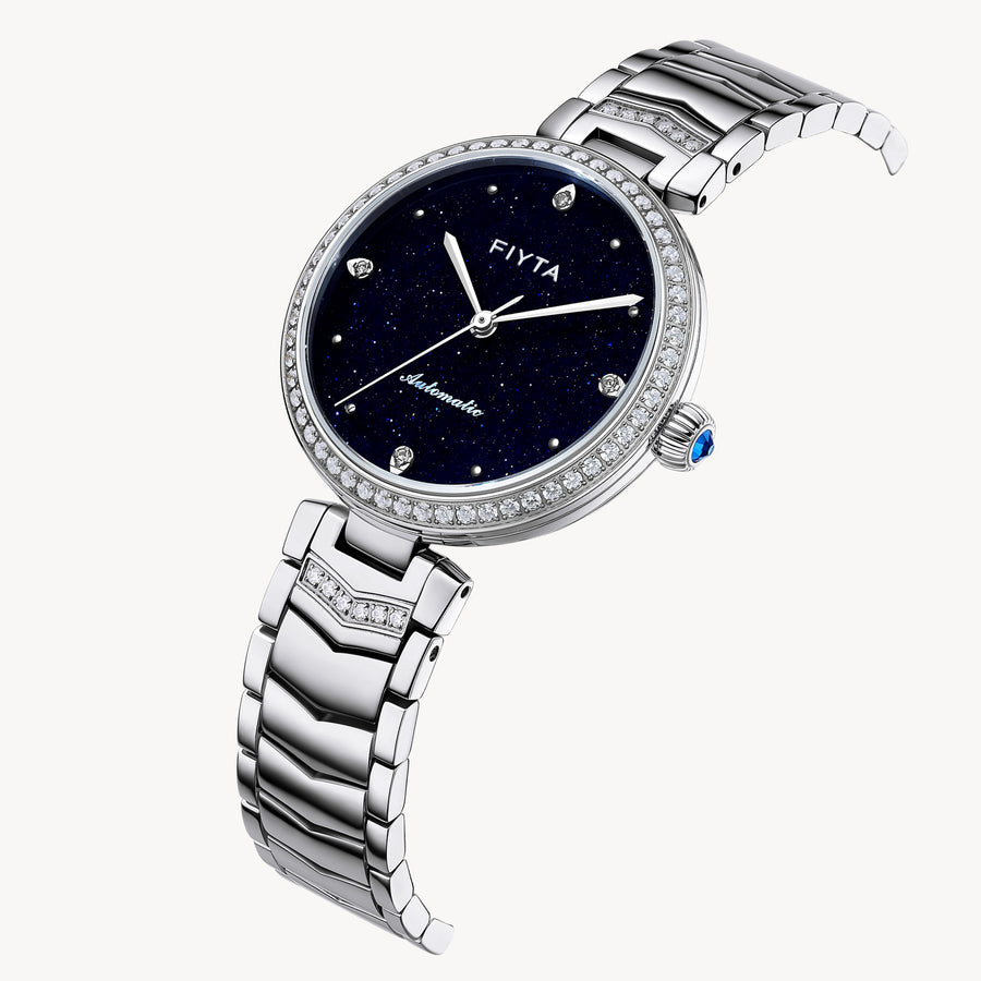 FIYTA V-Neck Women's Automatic Watch LA869011.WLWH detail image (Navy Blue Dial / Silver Strap)