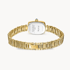 FIYTA Cushion Plus Women's Quartz Watch DL865031.GGG detail image (Gold Dial / Gold Strap)
