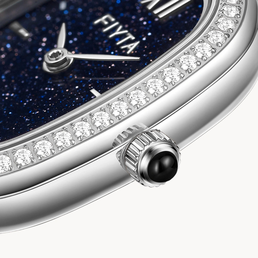 FIYTA Cocoa Zircon-Set Women's Quartz Watch L865018.WLWD detail photo (Navy Blue Dial / Silver Strap)