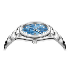 FIYTA Ginkgo Relief Men's Automatic Watch GA520013.WLW detail image (Aqua Blue Dial / Silver Strap)