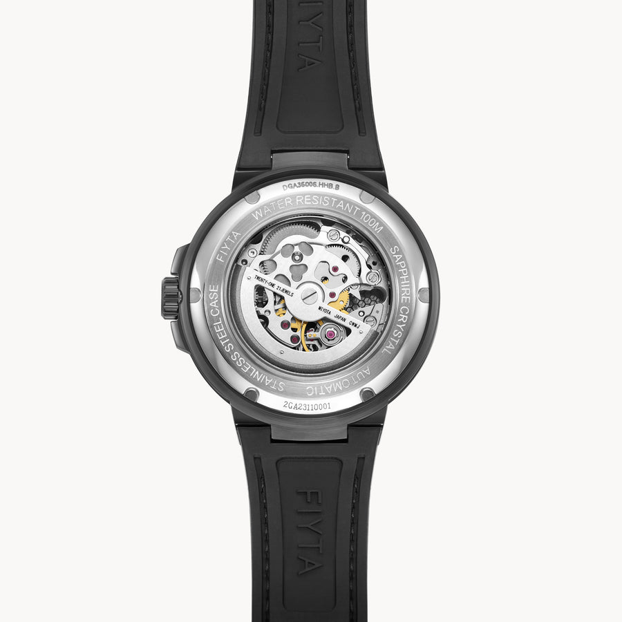 FIYTA Space Capsule Men's Automatic Watch 42 mm DGA35006.HHB.B detail image (Black Dial / Black Strap / Leather (DGA35006.HHB.B)) (DGA35006.HHB.B)