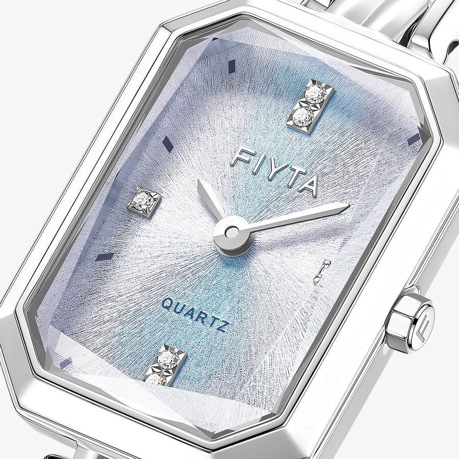 Eastern Grace Collection Women's Watch & Turquoise Clover Bracelet Gift Set - FIYTA (Aqua Blue Dial / Silver Strap)