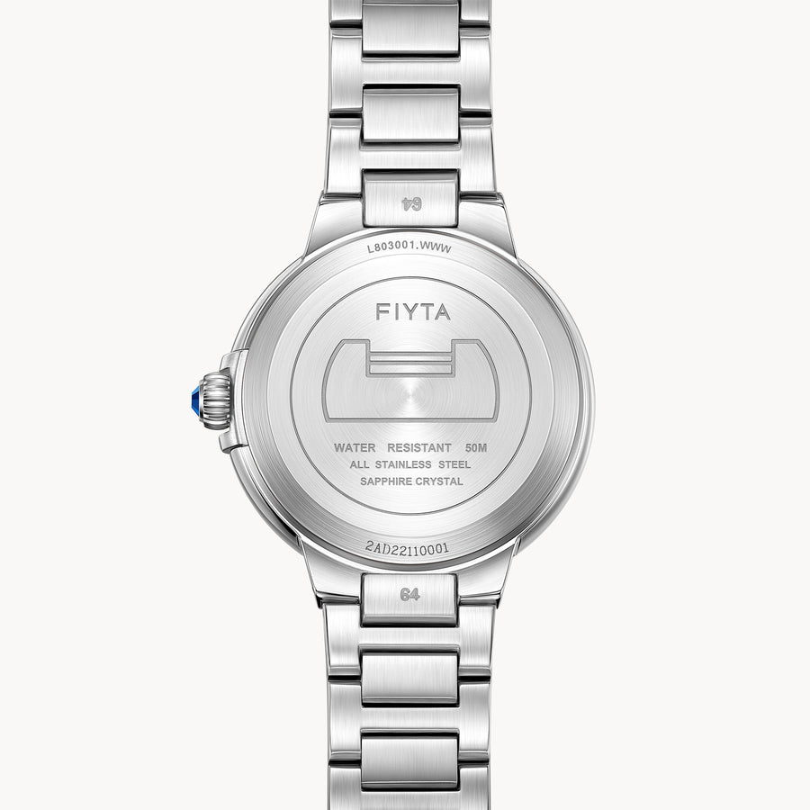 FIYTA Heart Lock Women's Quartz Watch L803001.WWW detail image (Silver Dial / Silver Strap)