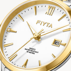 FIYTA Joyart Classic Pair Women's Quartz Watch 28 mm L800023.TWT detail image (White Dial / Gold & Silver Strap)