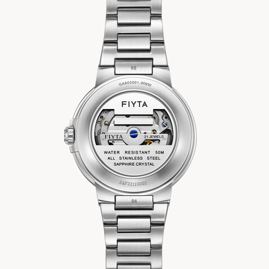 FIYTA Heart Lock Men's Automatic Watch GA803001.WWW detail image (Silver Dial / Silver Strap / Stainless steel (GA803001.WWW))