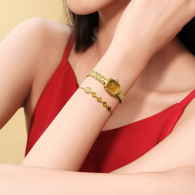 FIYTA Mini Cushion Tiger's Eye Watch & Jewelry Gift Set L865021.GKG-AB0005.GSDG detail image (Persimmon Bracelet (AB0005.GSDG))