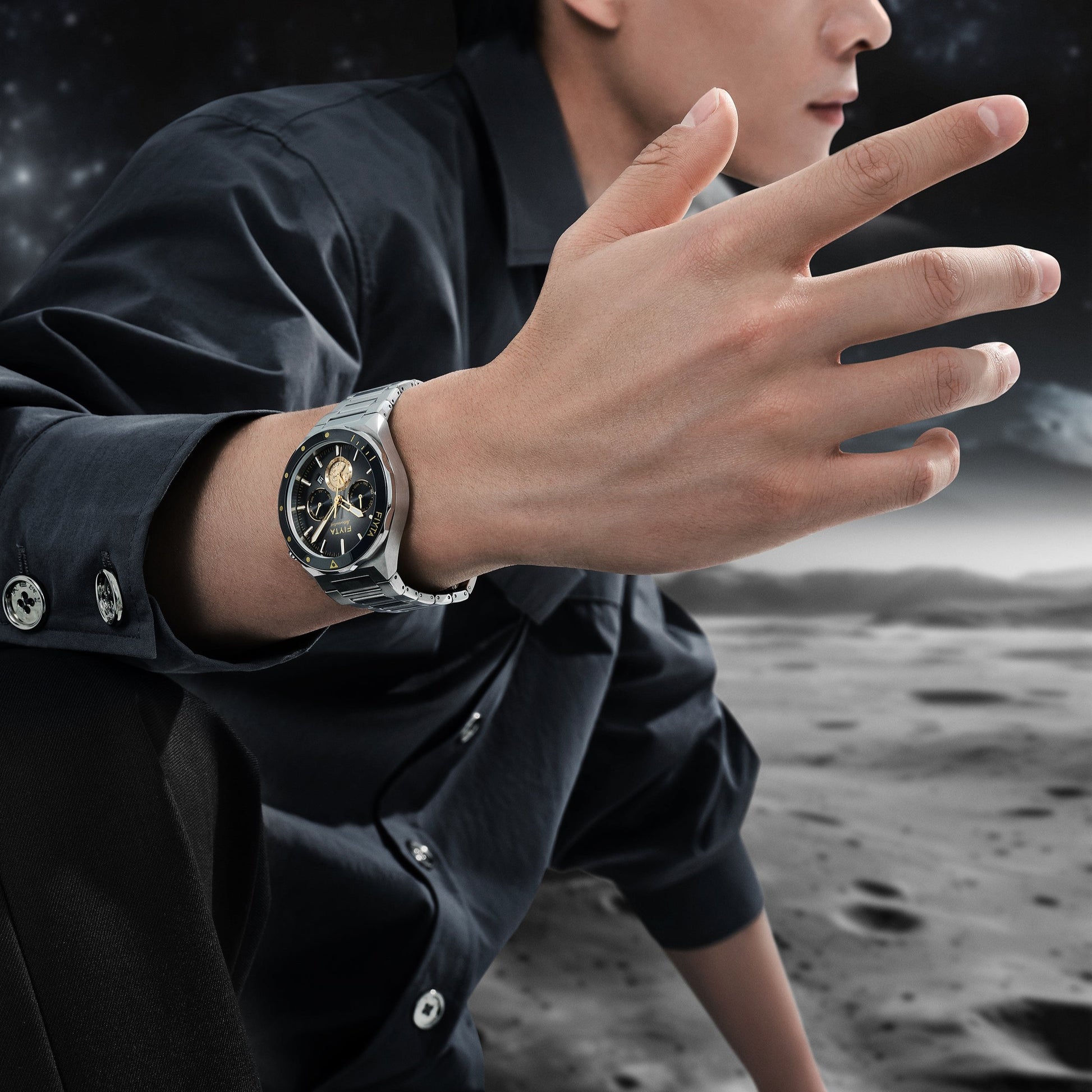 Aeronuatics Collection "Moon" 18K Gold Men's Mechanical Automatic Watch - FIYTA