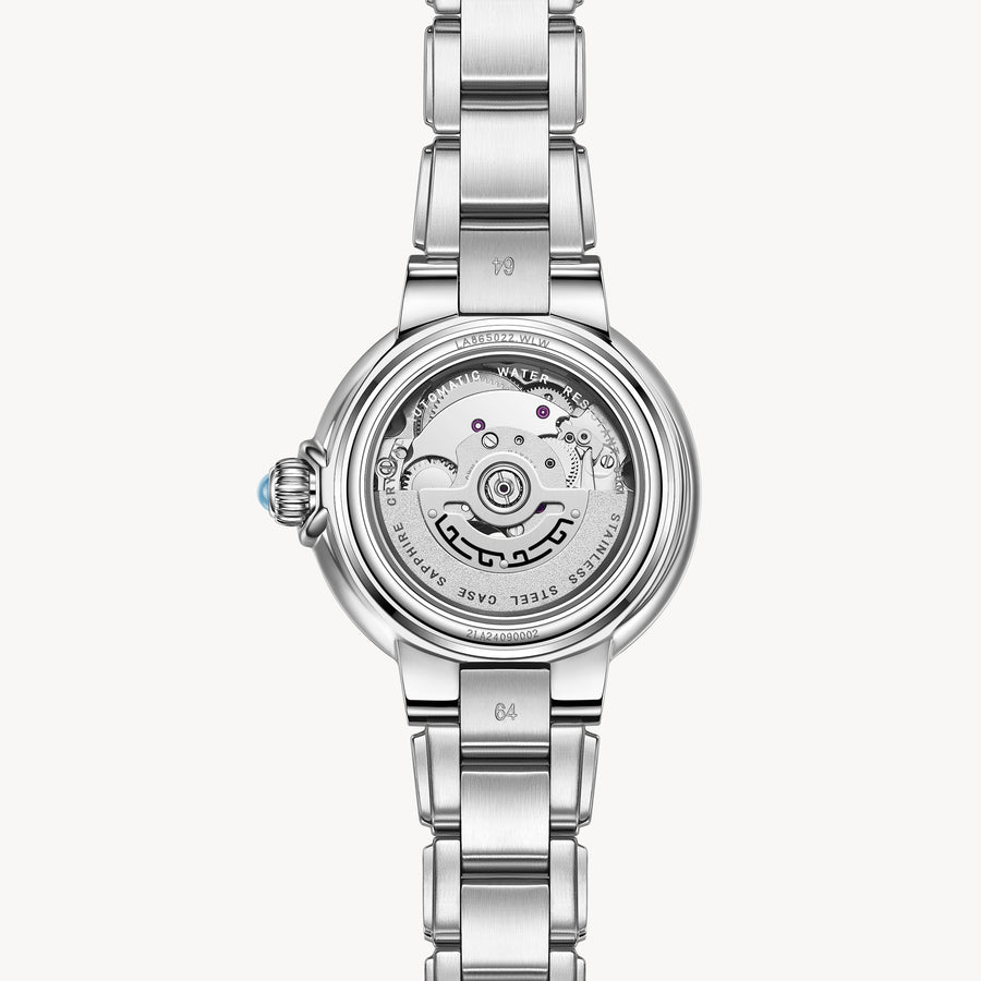 FIYTA Good Fortune Persimmon Women's Automatic Watch LA865022.WLW detail photo (Aqua Blue Dial / Silver Strap)