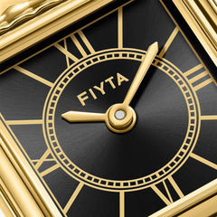 FIYTA Mini Retro Square Women's Quartz Watch DL865033.GBG detail image (Black Dial / Gold Strap) (DL865033.GBG)