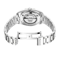 FIYTA Ginkgo Relief Men's Automatic Watch GA520013.WLW detail image (Aqua Blue Dial / Silver Strap)