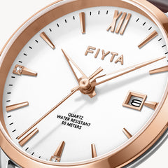 FIYTA Joyart Classic Pair Women's Quartz Watch 28 mm L800023.MWK detail image (White Dial / Brown Strap)