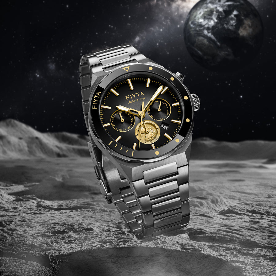 Aeronuatics Collection "Moon" 18K Gold Men's Mechanical Automatic Watch - FIYTA