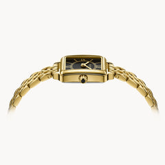 FIYTA Mini Retro Square Women's Quartz Watch DL865033.GBG detail image (Black Dial / Gold Strap) (DL865033.GBG)