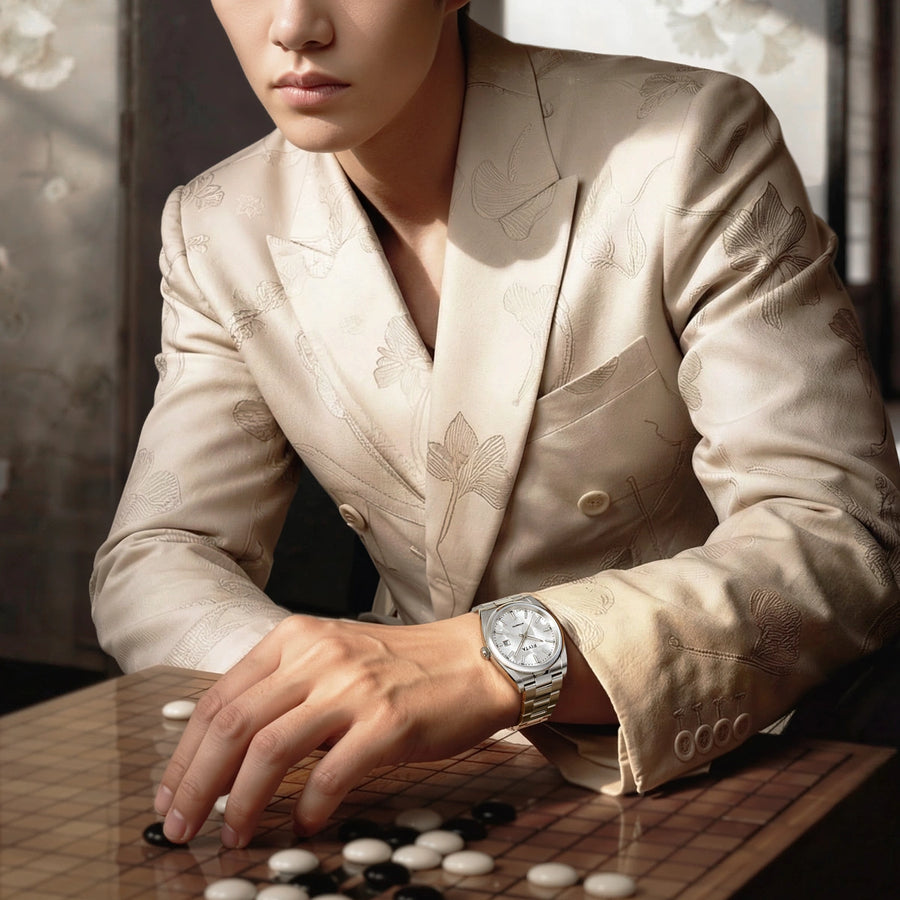 FIYTA Ginkgo Relief Men's Automatic Watch GA520013.WWW detail image (Silver Dial / Silver Strap)