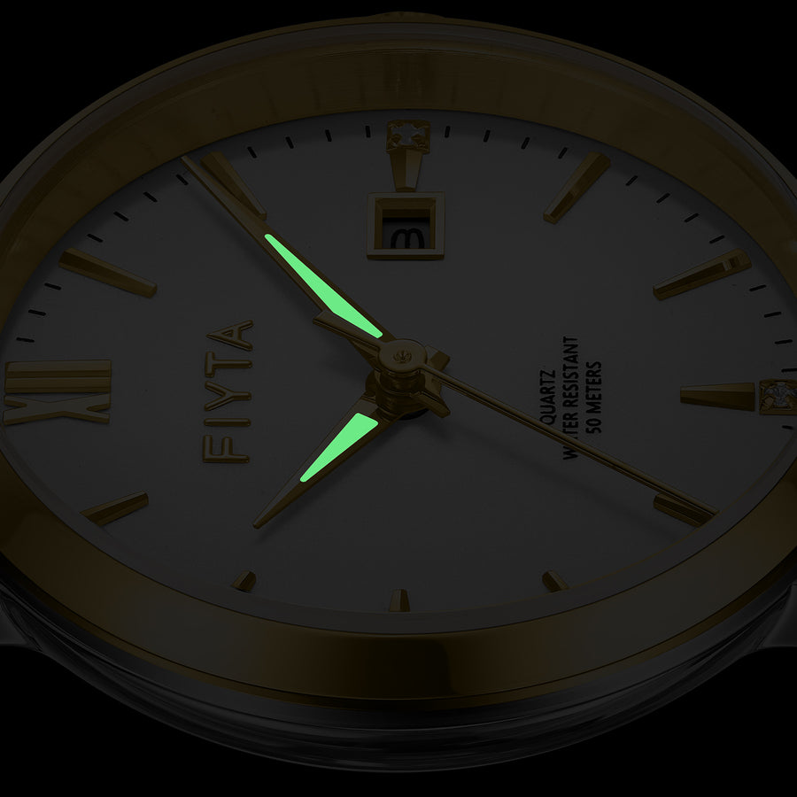 FIYTA Joyart Classic Pair Women's Quartz Watch 28 mm L800023.TWT detail image (White Dial / Gold & Silver Strap)