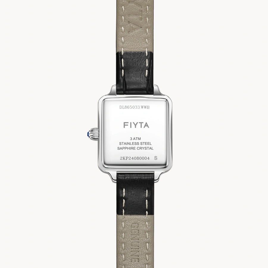 FIYTA Mini Retro Square Women's Quartz Watch DL865033.WWB detail image (Silver Dial / Black Strap) (DL865033.WWB)