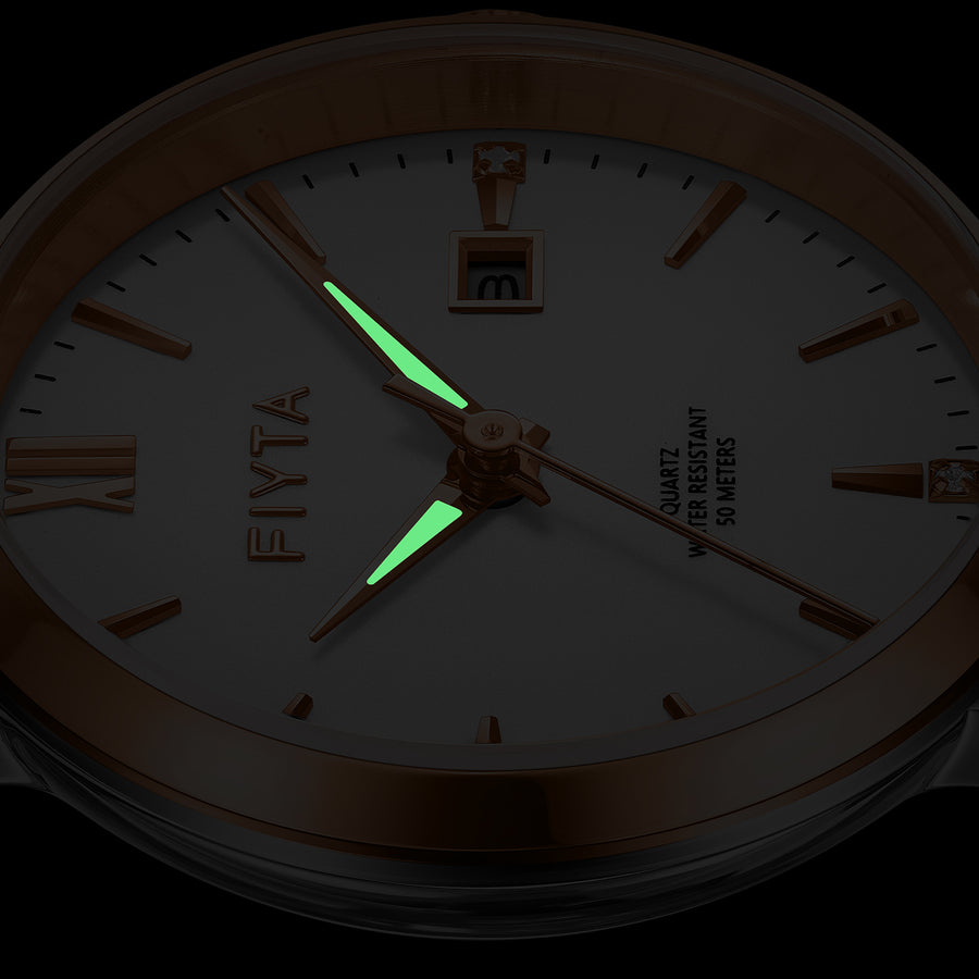 FIYTA Joyart Classic Pair Women's Quartz Watch 28 mm L800023.MWK detail image (White Dial / Brown Strap)